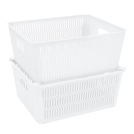 Simplify Slide 2 Stack It Storage Tote Baskets in White 25930-WHITE